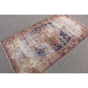 Alfombra Turca de 3.5x6.4 pies, Alfombra Decorativa Vintage, Alfombra con Diseño de Plantas y Árboles Azules - Product Image 3