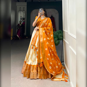 Fashionharbour ผู้หญิงสไตล์บอลลีวู้ดคอลลาผ้าไหม lehenga choli shibori พิมพ์ลาย zari ขอบทอสำหรับงานปาร์ตี้ฤดูร้อนฤดูหนาว - Product Image 2