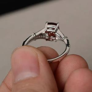 Vintage Garnet <b>Ring</b> Cushion Cut Natural Gemstone Silver <b>Split</b> Band Engagement January Birthstone Third Party Certified Prong Set - Product Image 2