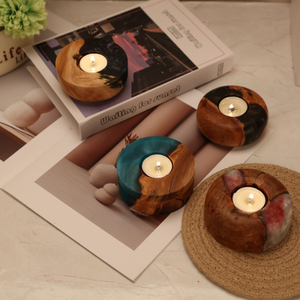 Portavelas de madera y resina, soporte artístico para luz de té, decoración moderna para el hogar, regalo para Navidad y agradecimiento TAIMARS - Product Image 5