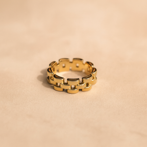 18K <b>Gold</b> Plated Stainless Steel <b>Vintage</b> Eternity <b>Ring</b> with Bezel Set Number Design - Product Image 2