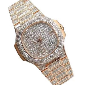 <b>Mens</b> Luxury Stainless Steel <b>Watch</b> with Moissanite VVS Clarity Baguette Diamond Fully Iced Out <b>for</b> Daily Use Upscale Parties - Product Image 1