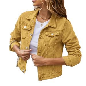 2024 Retro Female Solid Color Denim Coat Korean Women's Stand-Up Collar <b>Short</b> Washing Cowboy <b>Jacket</b> Long <b>Sleeves</b> Printed Tops - Product Image 3