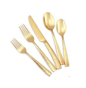 Matte <b>Gold</b> & Silver Flatware Set with Heavy Brass Drip Handle Brushed Finish Stainless Steel Cutlery - Product Image 4
