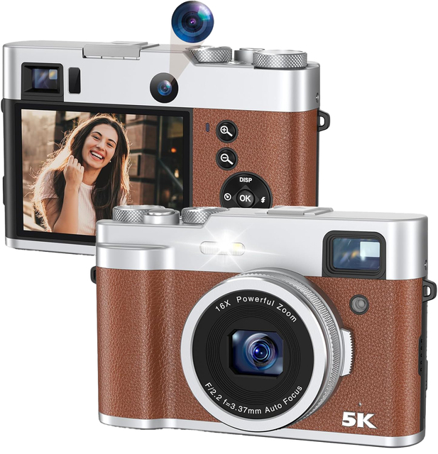 Professional 48MP Retro Mirrorless Camera Dual Lenses 5K Ultra HD Video Fixed Focus Optical Viewfinder Dual Screen CMOS Sensor