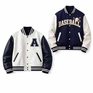 Veste de baseball varsity pour homme de haute qualité fabriquée par un fabricant OEM, broderie personnalisée, manches en cuir, veste coupe-vent - Product Image 5