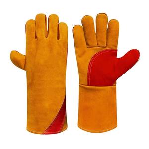 Gants de soudeur en cuir de vachette fendu, gants de travail unisexes, résistants à la chaleur, avec manchette longue en cuir, gants de soudage pour adultes - Product Image 1
