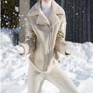 Chaqueta de moto de piel de oveja auténtica de alta calidad para mujer, ropa de abrigo de invierno con cuello con capucha, logotipo personalizado, función de luz - Product Image 6