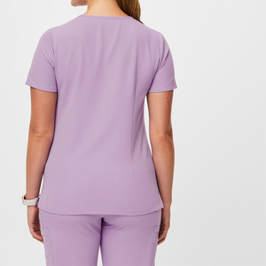 Women's Cotton Polyester Spandex <b>Scrub</b> <b>Set</b> for Hospital Use Wrinkle Resistant Needle Detection Seamless Fusing Short Sleeve - Product Image 4