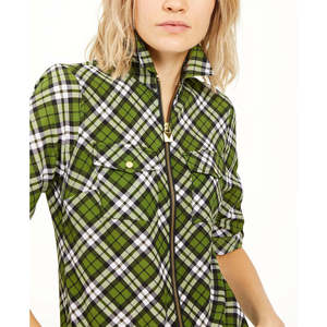 Top a quadri da donna Michael Kors con cerniera frontale, in popeline verde, in tessuto a maglia, stile casual lungo per ufficio, feste, vintage, taglie piccole - Product Image 3