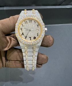 Montre Moissanite Yellow Diamond montres glacées, montre de luxe entièrement automatique Moissanite Diamond Hip Hop Buss Down Watch - Product Image 1