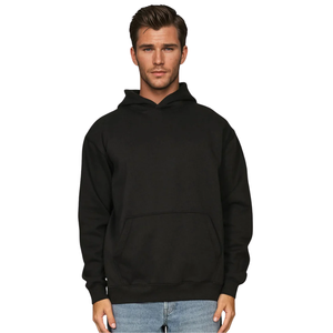 Sweat à capuche noir pour homme en coton molletonné, sweat-shirt à capuche décontracté, uni, streetwear, mode, fabricant en gros - Product Image 1