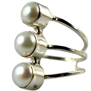Freshwater White Round Pearl Bezel <b>Set</b> 925 Sterling <b>Silver</b> Handmade Boho June Birthstone <b>Ring</b> Perfect Gift for Her Birthday - Product Image 1