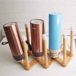 Support de séchage de bouteille de tasse en bois, verre à boire rétractable et égouttoir de bouteille de sport, support de tasse et sac en plastique - Product Image 6