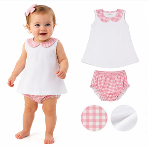 Ensembles de vêtements tunique et pantalon à carreaux rose clair pour bébés filles - Product Image 6