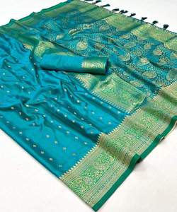 ผ้าส่าหรีผ้าไหมออกแบบตาข่ายสำหรับงานแต่งงานของผู้หญิง - Product Image 3