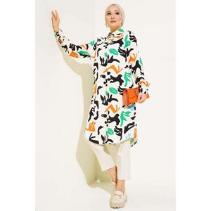 Mixed Pattern Hidden Button Shirt <b>Stone</b> - Product Image 2