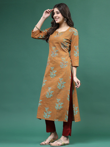 Costume Salwar Kameez pakistanais pour femmes, beige, en coton, avec travail de miroir, col en V, manches longues, coupe trapèze, nouveau style d'été, vêtements professionnels - Product Image 3