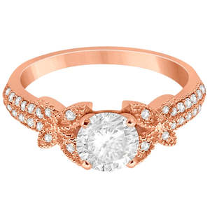 18K Rose Gold Butterfly Milgrain Diamond Engagement Ring 0.25ct Elegant <b>Wedding</b> Band - Product Image 4