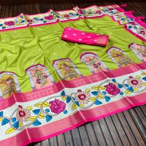 Saree de créateur indien de luxe au toucher doux de première classe avec broderie de travail imprimée prêt à porter pour les femmes vêtements traditionnels - Product Image 6