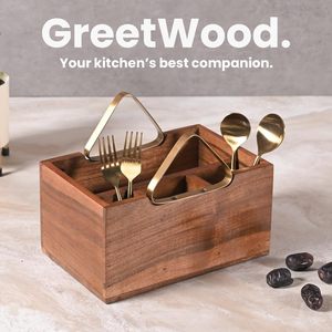 Porte-cuillères en bois artisanal classique à trois niveaux réglable, finition non toxique pour la décoration de cuisine de style campagnard, vente en gros - Product Image 4