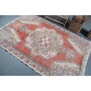 Vintage Turkish Rug, 4.4x6.9 ft Rug, <b>Red</b> Patchwork <b>Wool</b> Rug - Product Image 4