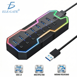 ฮับ USB 3.0 Type C 7 พอร์ต พร้อมไฟ RGB LED แบบแยกสวิตช์ ตัวฮับทำจากอลูมิเนียมอัลลอยด์ ทนทาน ความเร็ว 5GBPS เพื่อการถ่ายโอนข้อมูลอย่างรวดเร็ว - Product Image 1