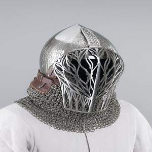Casque à visière médiévale avec protection faciale Armure de chevalier Bascinet Protection du cou et reconstitution Halloween - Product Image 1
