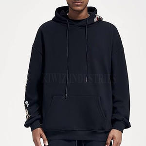 Accepter le sweat à capuche brodé de logo personnalisé sweats à capuche brodés OEM à ourlet brut vintage pour hommes - Product Image 3