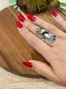 Bague ajustable unique en argent sterling et buffle blanc faite à la main Bijoux pour femmes Accessoire de créateur élégant Boho - Product Image 2