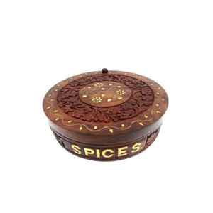 Caja de especias de madera con cuchara en caja de especias de madera Sheesham para cocina contenedor de madera indio con tapa organizador hecho a mano 9 contenedores - Product Image 2