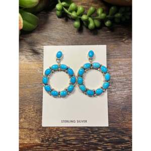 Sleeping Beauty Turquoise <b>Sterling</b> <b>Silver</b> Drop <b>Earrings</b> Navajo Handmade Geometric <b>Dangle</b> <b>Earrings</b> - Product Image 1