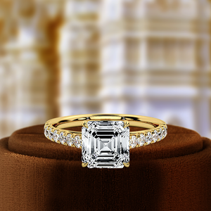 Anillo de compromiso clásico cristiano de oro amarillo de 14 quilates certificado IGI VS2 Lab Grown Asscher Cut Diamond Heart Pave Accent Wedding - Product Image 1