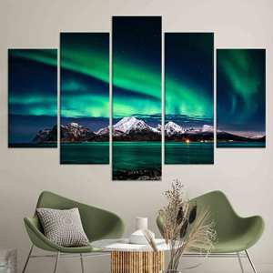 Arte en Lienzo de las Auroras Boreales: Impresión de Vitral del Cielo Nocturno, Juego de 5 Lienzos Variados - Product Image 1