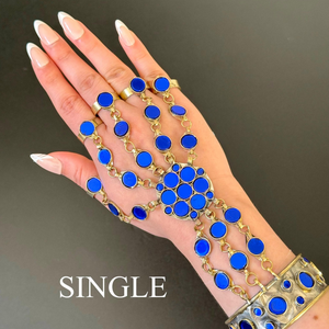 Collar Afgano Kuchi Tradicional Ultra Largo con Piedras Rectangulares Azul Zafiro, Gargantilla de Metal Plateado Hecha a Mano - Product Image 1