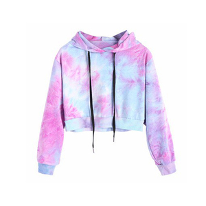 Moda Patchwork manga larga señoras Crop Top Sudadera con capucha pulóver personalizado mujeres sudaderas con capucha sudaderas al por mayor - Product Image 3