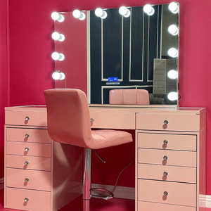 Hot bán cô gái hồng Vanity bảng với thiết kế đèn LED và bàn kính Top bàn trang điểm - Product Image 4