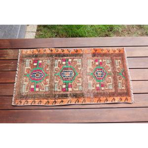 Tapis vintage 1,3 x 2,5 pieds, petit tapis turc, tapis persan en laine orange - Product Image 3