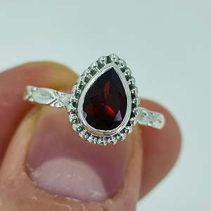 Sterling <b>Silver</b> Handmade <b>Ring</b> <b>Garnet</b> Gemstone Cute Dainty Boho Inlay Design for Birthday Anniversary Christmas Valentine's Gift - Product Image 5