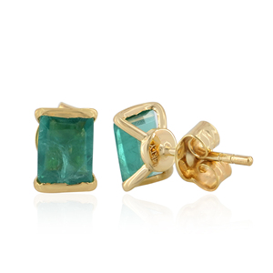 Boucles d'oreilles à tige en diamant vert naturel de 1,91 carat en or jaune massif 14 carats, pierre précieuse rectangulaire, bijoux de mariage unisexes - Product Image 2