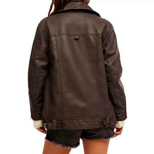 2025, venta al por mayor, ropa de cuero para mujer, chaqueta de cuero PU a la moda para mujer, ropa de invierno, nuevo estilo, chaqueta de cuero para mujer - Product Image 4