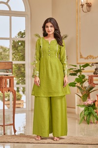Pantalon Kurti en coton vert élégant personnalisé cordon ethnique indien imprimé femmes décontracté en gros vêtements de vacances de bureau - Product Image 2