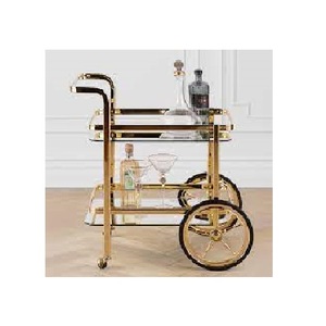 Chariot en bois et en métal à deux niveaux chariot de service fait main élégant classique taille personnalisée nouveau chariot en métal de luxe fantaisie - Product Image 2