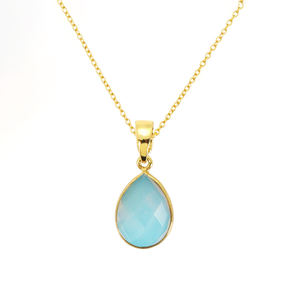 Vente en gros de collier pendentif en argent sterling 925 à facettes avec opalite taillée en poire avec lunette en or vermeil pour cadeau - Product Image 1