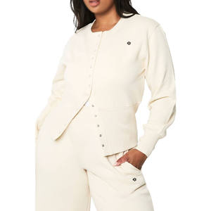 Ensemble de survêtement en molleton uni pour femmes, veste à boutons, pantalon de survêtement à jambes larges, ensemble de vêtements de sport, vente en gros, approvisionnement en usine - Product Image 3