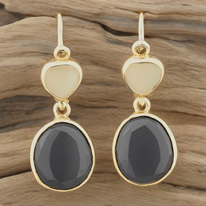 Boucles d'oreilles en argent sterling 925 avec onyx noir et pierres précieuses plaqué or bijoux tendance pour femmes - Product Image 3