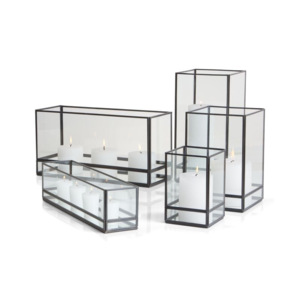 Porte-bougie en verre transparent avec cadre en métal noir de style nordique Lanternes multi-formes Pots à bougies pour la maison et le jardin - Product Image 4