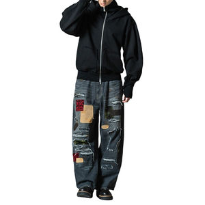 Sweat à capuche pour homme en denim délavé surdimensionné vintage déchiré à manches longues personnalisé OEM de haute qualité - Product Image 3