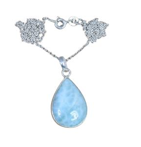 Pendentif en pierre précieuse Larimar en argent sterling 925 pour filles bijoux au design parfait plaqué rhodium et or avec estampage à 925 - Product Image 1