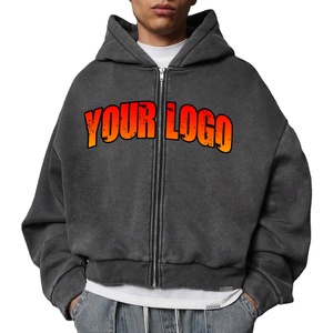 เสื้อฮู้ดมีซิปสำหรับผู้ชายเสื้อผ้าฝ้าย100% ผ้าฝ้ายเฮฟวี่เวทเสื้อครอปขนาดโอเวอร์ไซส์ซักได้ตามต้องการ - Product Image 1